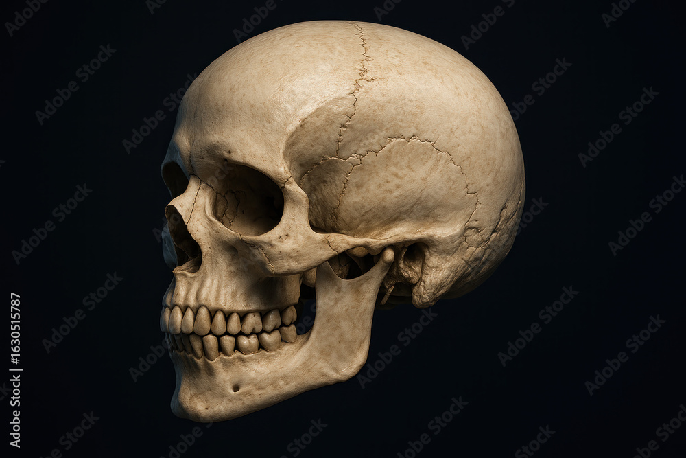 Obraz premium Human Skull Anatomy - Side View, Osteology Study Illustration
