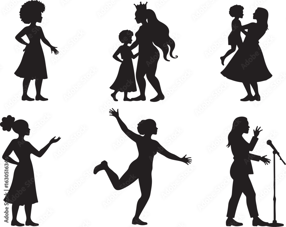 Obraz premium Diverse women's silhouettes showing joy, connection, and achievement