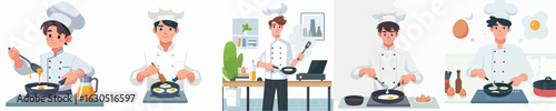 chef character vector frying eggs