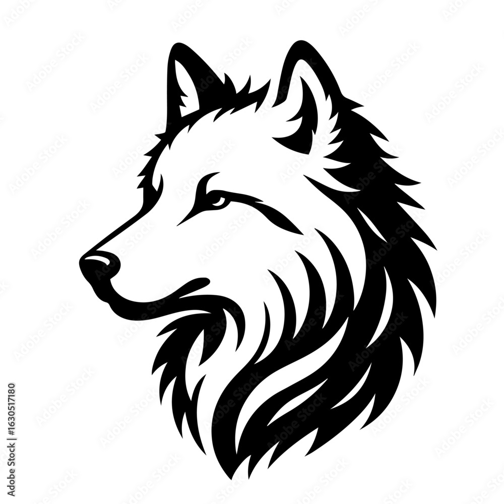 Fototapeta premium Clean black and white silhouette vector of an arctic wolf on a white background