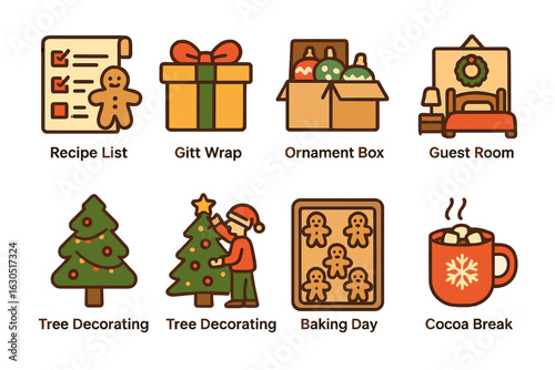 Creative holiday activities include baking, tree decorating, and preparing gift items in a cozy setting during winter festivities