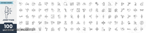 Joint Pain line editable icon set. Human joints, knees, hands, pain in limbs and more. Vector illustration