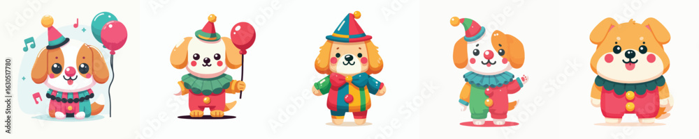 Naklejka premium cute dog vector wearing clown costume
