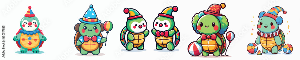 Obraz premium cute turtle vector wearing clown costume