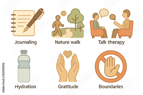 Exploring healthy mental habits through journaling, nature walks, and talk therapy for overall well-being in daily life