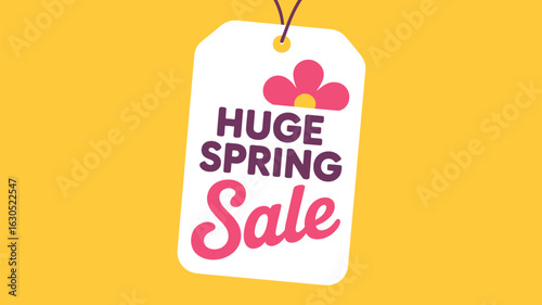 A huge spring sale tag with a flower announces discounts and promotions for a limitedtime shopping opportunity