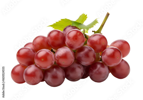 Fresh Bunch of Red Grapes with Green Leaves.