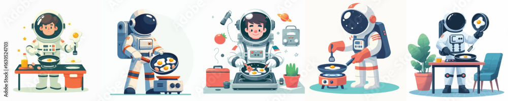 Fototapeta premium astronaut character vector frying eggs