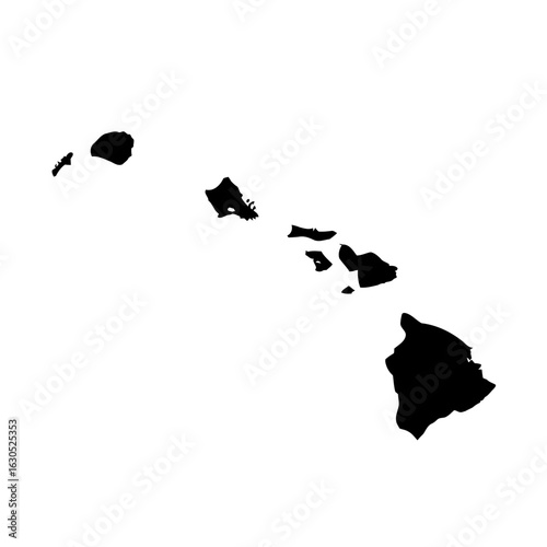 A simple black silhouette of the hawaiian islands on a white background