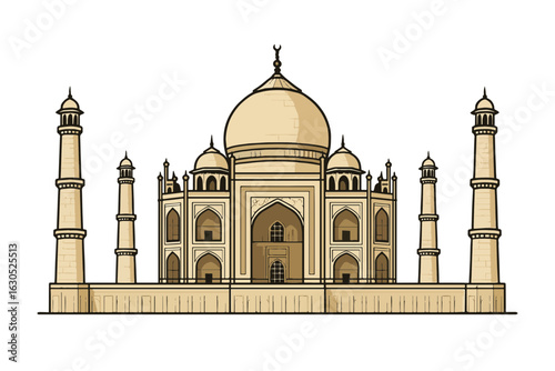 Taj Mahal Vector Illustration – India Monument, World Wonder, Iconic Landmark