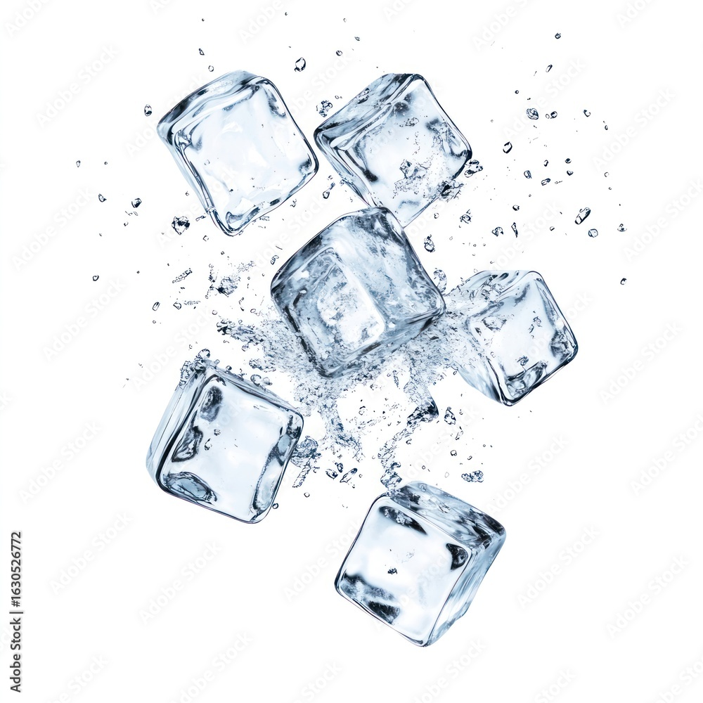 Obraz premium Exploding group of ice floating cubes refreshment.