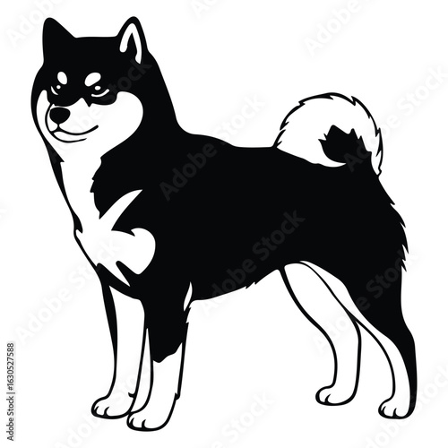 Black and white shiba inu dog silhouette vector
