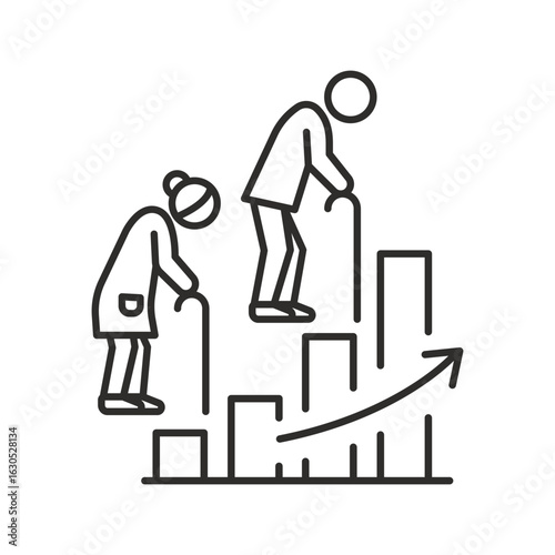 demographic crisis icon, aging population, increase in the number of elderly people, vector illustration eps10