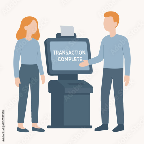 Flat Illustration People Using Self Service Kiosk for Financial Transaction