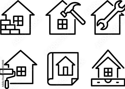 Home Construction Tools Blueprint Renovation Vector Icons Collection 