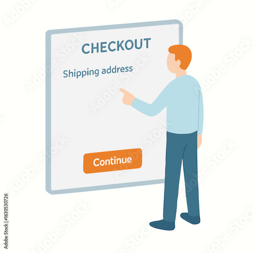 Flat Style Detailed Checkout Interface With Man Touching Screen Illustration