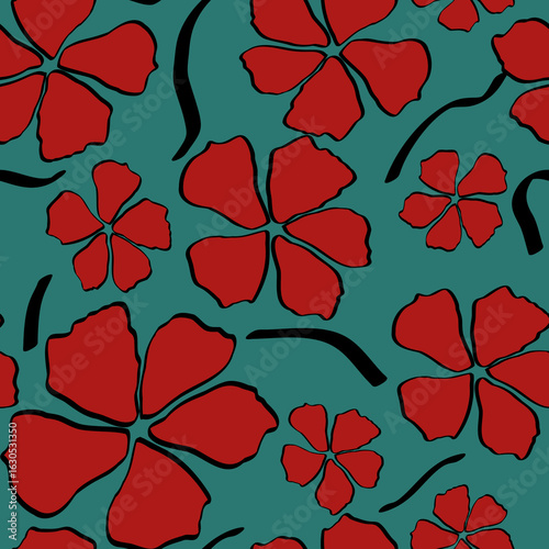 Red flowers on a green background