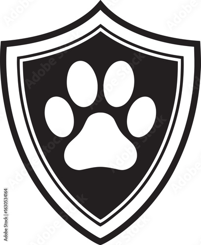 Shield emblem with a paw print, symbolizing animal protection and safety.