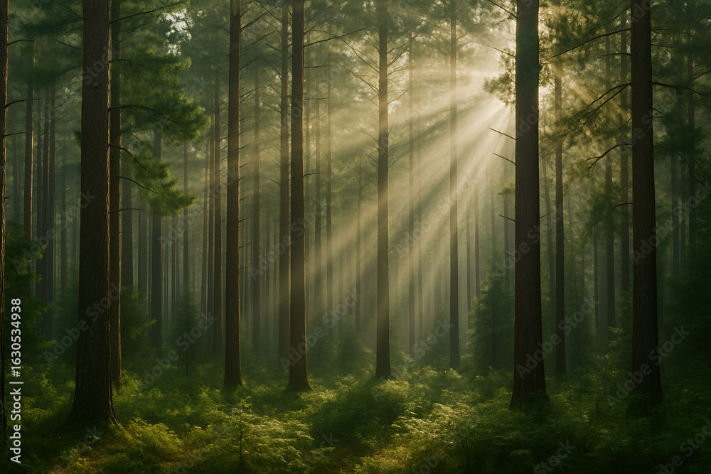 Obraz premium misty morning in the forest