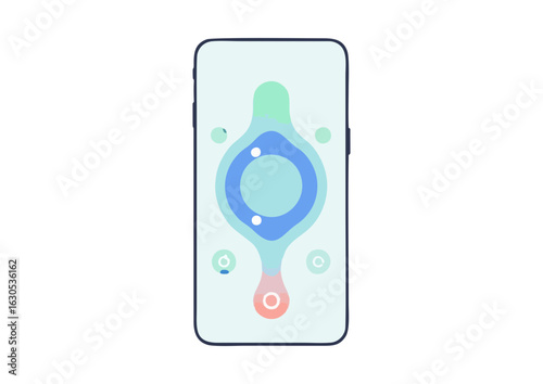Smartphone showing a breathing exercise app, flat vector illustration, minimal clean design, pastel color scheme
