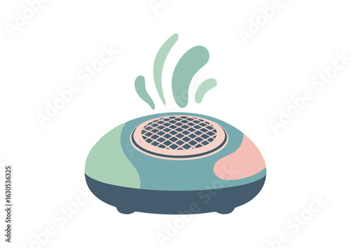 Soothing sound therapy machine, flat vector illustration, minimal clean design, pastel tones