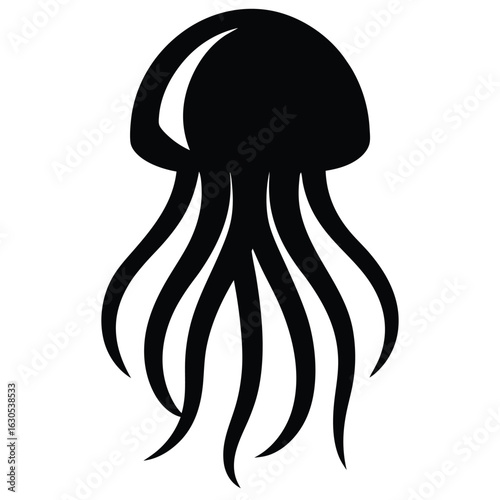 Black jellyfish tentacles flowing white illustration
