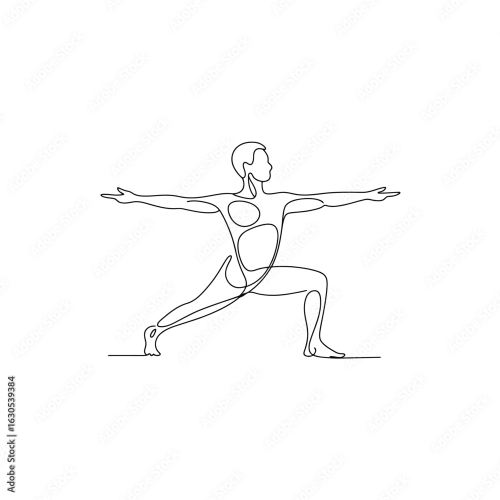 Fototapeta premium One Line Drawing of Person in Yoga Warrior Pose Minimalist Graphic Art