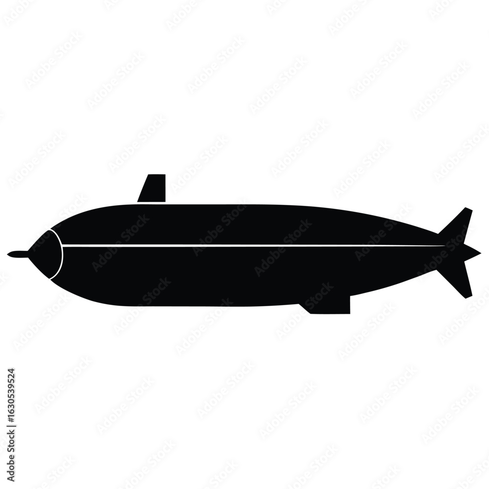 Fototapeta premium Black torpedo silhouette submarine vessel