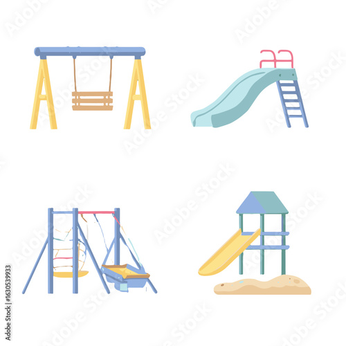 Playground equipment set on display, evoking childhood memories and outdoor fun.