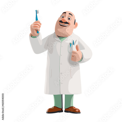 A friendly dentist with a toothbrush smiles to ensure oral health.