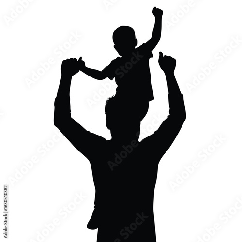 Father carrying son celebrating shoulders celebration