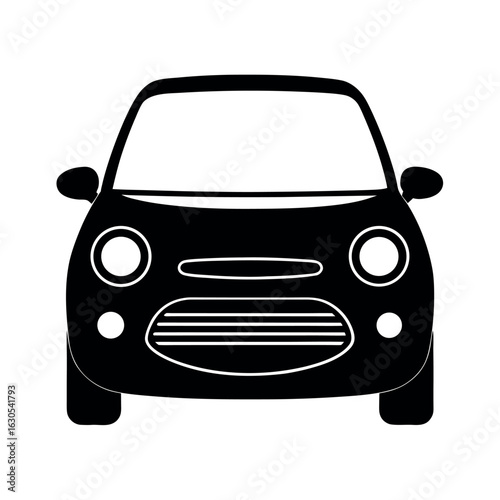 Black silhouette of a compact city car front view automobile