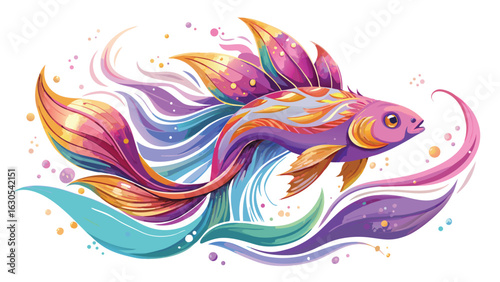 Abstract watercolor painting featuring a swirling blend of pink and purple hues..eps