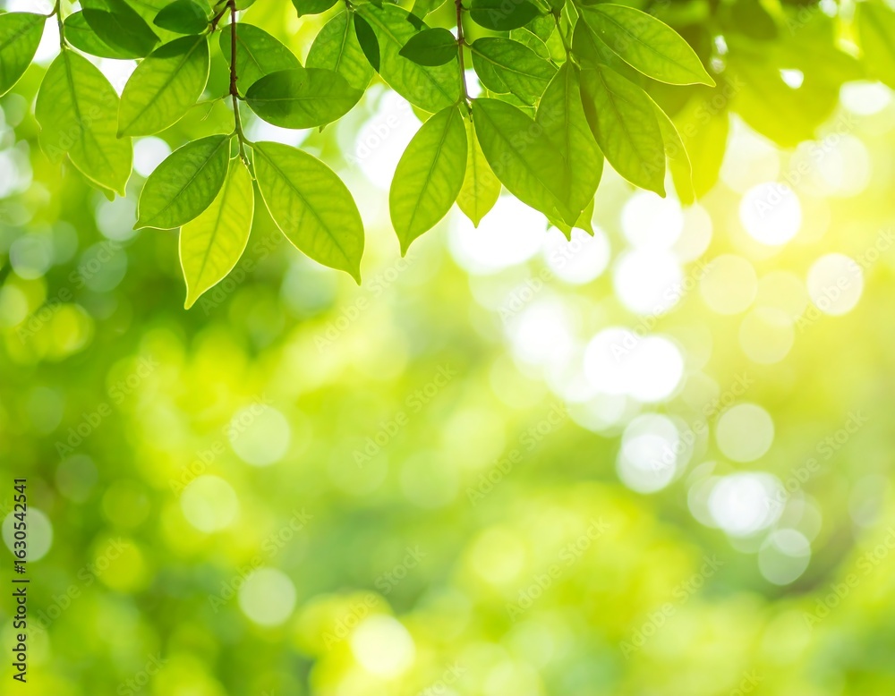 Naklejka premium Fresh green leaves and sunlight