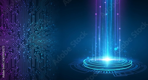 Futuristic technology background with circuit board and energy flow