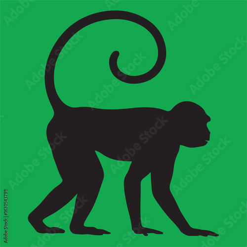 Stylish Monkey Silhouette on Green Background Modern Artistic Representation of Wildlife and Nature Symbolism Design