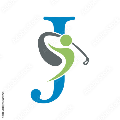 Initial Letter J Golf Logo Design Concept For Hockey Club Symbol