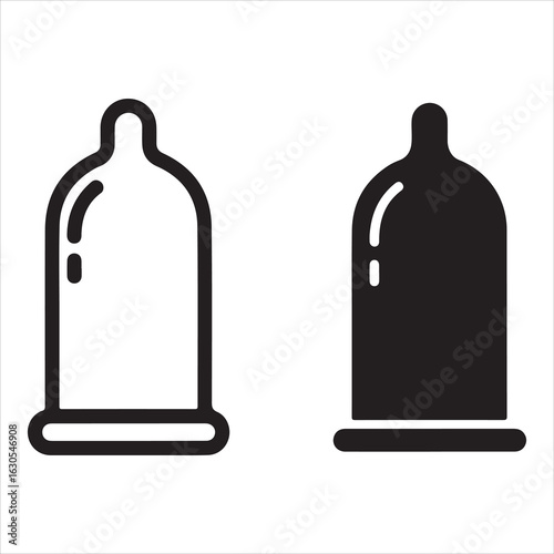Two condom icons one outline one solid black