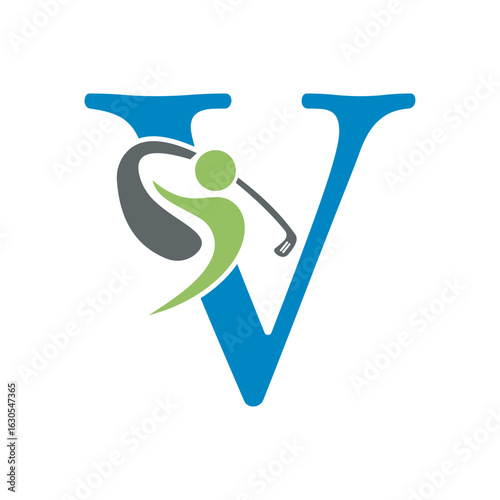 Initial Letter V Golf Logo Design Concept For Hockey Club Symbol