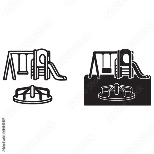 Playground equipment set with swings slide and merry go round