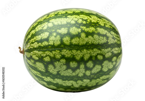 Whole Ripe Watermelon with Green and Light Green Pattern.