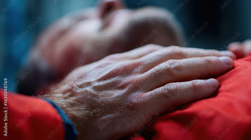 Fototapeta premium Hands administering life-saving first aid in an emergency situation, immediate care. Medical, critical. Focused, decisive.