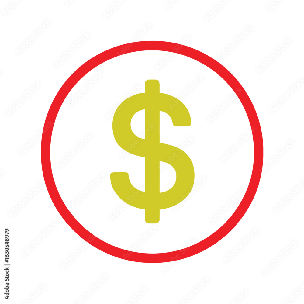 Obraz premium Dollar sign icon in red circle. Flat vector symbol for money, finance, currency, payment, and business. 