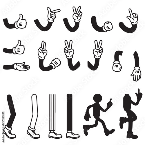 Collection of cartoon hands and legs in various poses