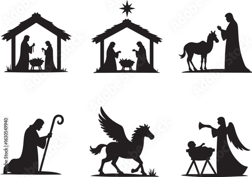Classic nativity scene silhouette set for Christmas projects