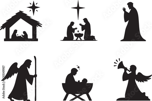 Elegant nativity scene silhouettes for Christmas decorations
