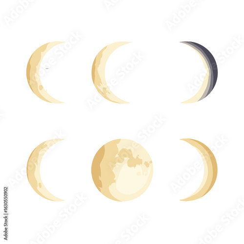 Illustration of the different phases of the moon, a stunning representation of the celestial body.