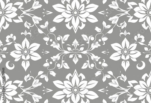 Elegant gray and white geometric floral seamless vector background pattern, gray, vector pattern