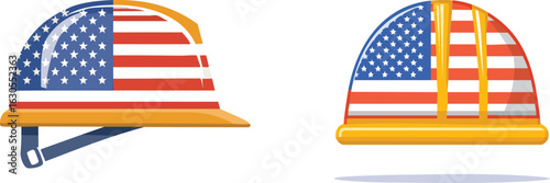 vector illustration of American flag safety helmet, patriotic construction worker hard hat icon graphic, labor day 