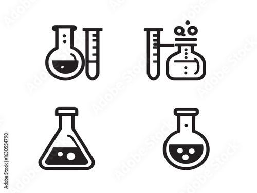 Modern chemistry symbol icon collection in flat vector art
